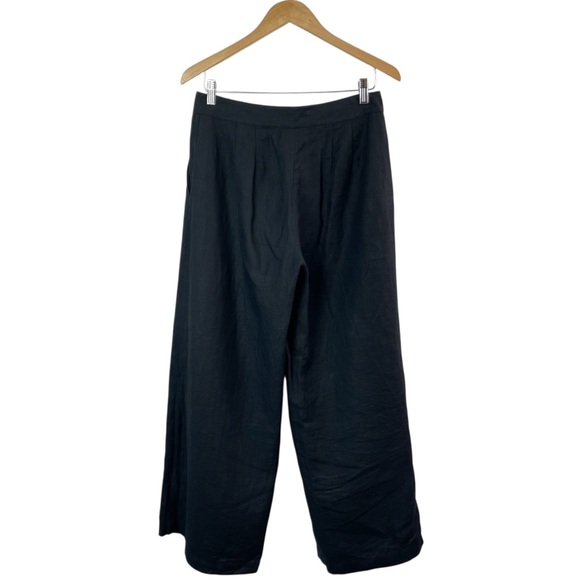 Eileen Fisher Black Flat Front High-Rise Wide Leg Ankle Crop Linen Pants Small - Picture 4 of 16